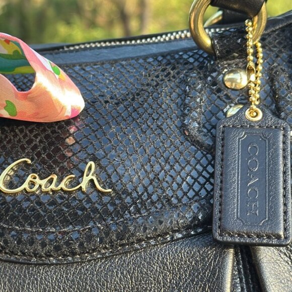 Coach Ashley(F20104) Black Leather w/Python Embossed Trim Tote/Shoulder Bag(EUC) - Picture 11 of 17